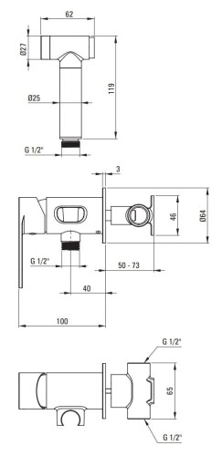 Bateria bidetowa ze słuchawką typu bidetta Alpinia Deante nero czarna