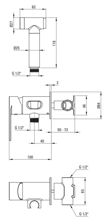 Bateria bidetowa ze słuchawką typu bidetta Alpinia Deante nero czarna