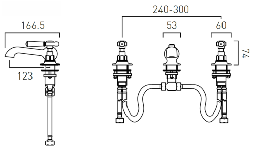Bateria umywalkowa 3-otworowa Axbridge Lever Chrom Vado
