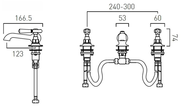Bateria umywalkowa 3-otworowa Axbridge Lever Chrom Vado