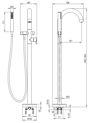 Bateria wannowa wolnostojąca chrom Silia Deante
