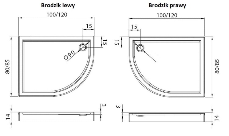Brodzik asymetryczny New Trendy New Maxima 120x85x14 prawy