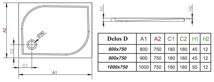 Brodzik prostokątny Radaway Delos D 80x75x4,5x1,2
