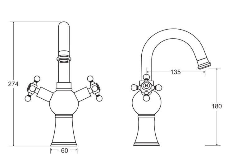 Bateria umywalkowa Besco RETRO II czarny matt