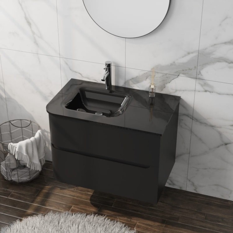 Szafka wisząca z umywalką szklaną Atlanta Black 800 Lavita