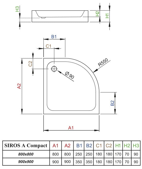 Brodzik półokrągły Radaway Siros A Compact 90x90x17x7