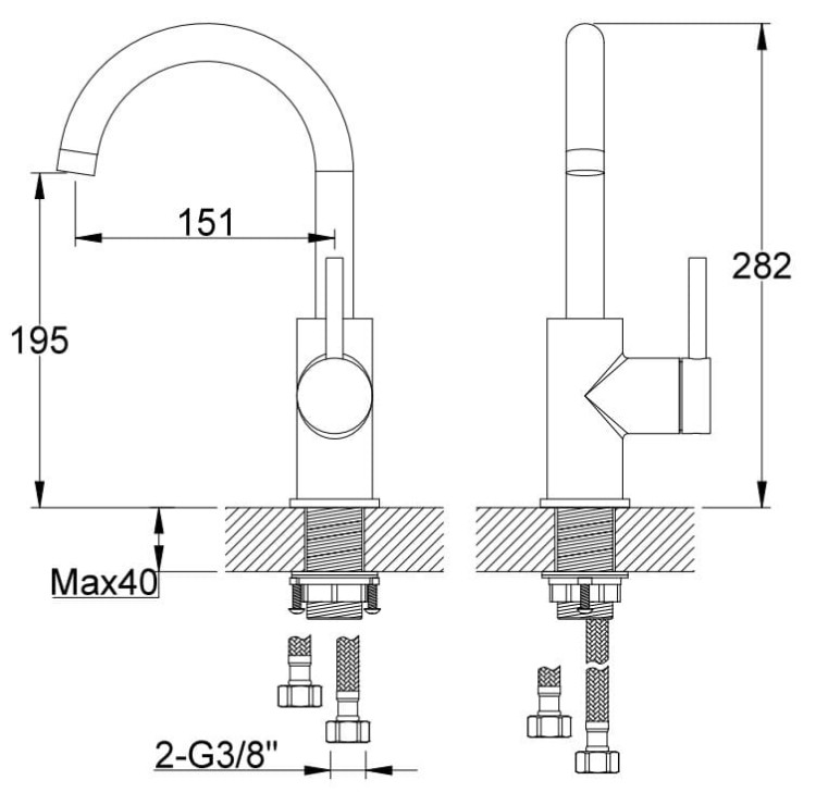 Bateria umywalkowa z obrotową wylewką Axel KOHLMAN QB150A