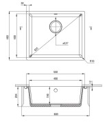Zlewozmywak granitowy 1-komorowy podwieszany nero Corda Deante