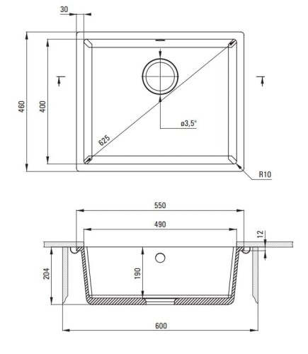 Zlewozmywak granitowy 1-komorowy podwieszany nero Corda Deante