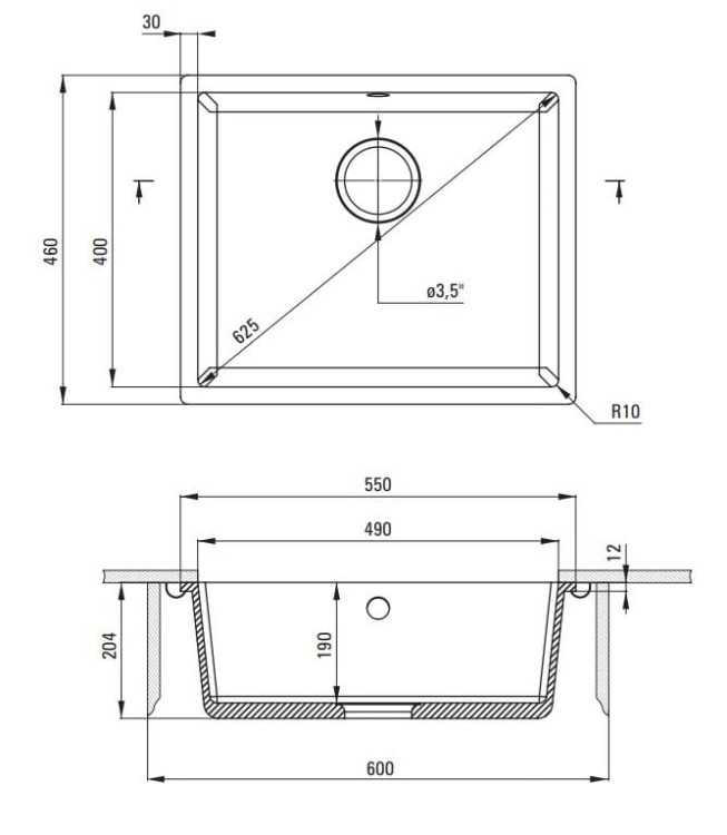 Zlewozmywak granitowy 1-komorowy podwieszany nero Corda Deante