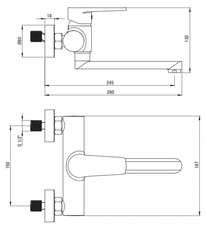 Bateria umywalkowa ścienna Tubo Deante chrom BUT050M