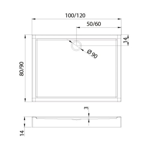 Brodzik prostokątny New Trendy Columbus 100x80x14