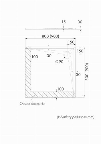 Brodzik kwadratowy LIBRA Cement Stone 90x90 Schedpol Schedline, cementowy