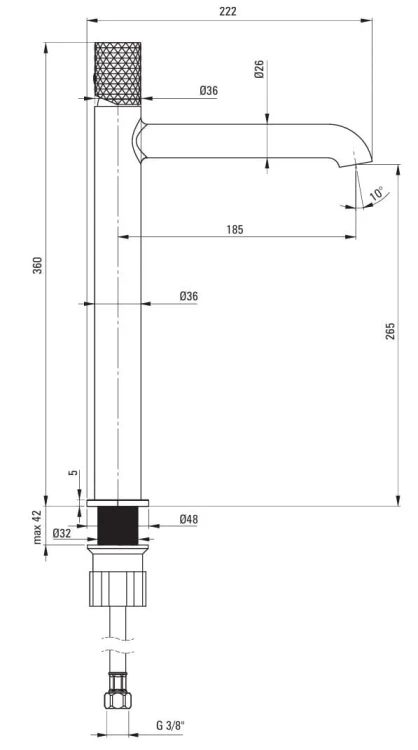 Bateria umywalkowa wysoka stal szczotkowana Silia Hexa Deante