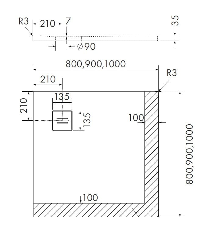 Brodzik kwadratowy PROTOS CASHMERE STONE 80x80 Schedpol Schedline, kaszmir