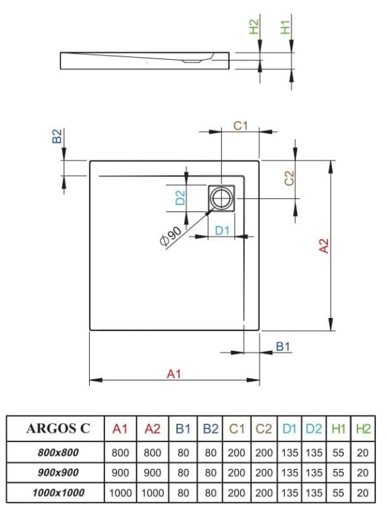 Brodzik kwadratowy Radaway Argos C 90x90x5,5x2