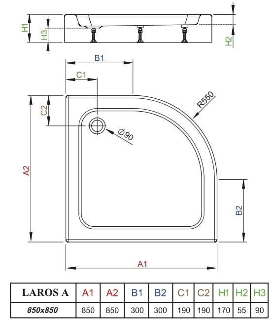 Brodzik półokrągły Radaway Laros A Compact 85x85x17x5,5