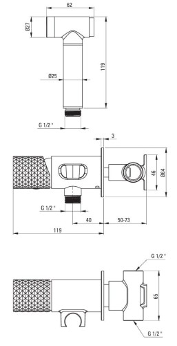 Bateria bidetowa podtynkowa stal szczotkowana Silia Hexa Deante