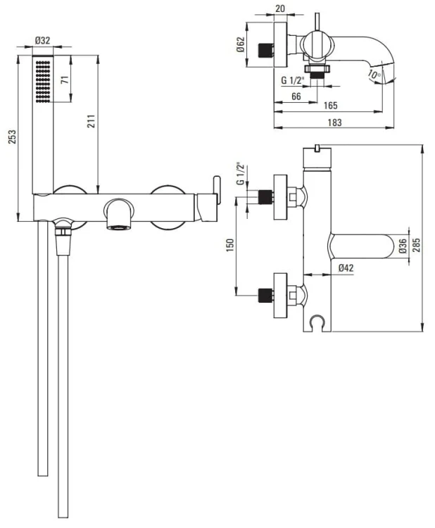 Bateria wannowa z zestawem prysznicowym Silia Deante nero