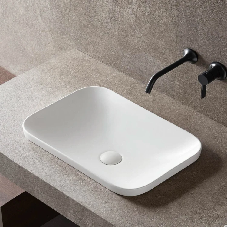 Umywalka wpuszczana w blat intero 600x370x145 mm z korkiem białym