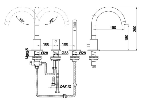 Bateria wannowa 3-otworowa KOHLMAN Roxin QB241RN