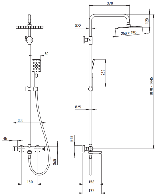 Deszczownica z baterią wannową szczotkowany brąz Therm Deante