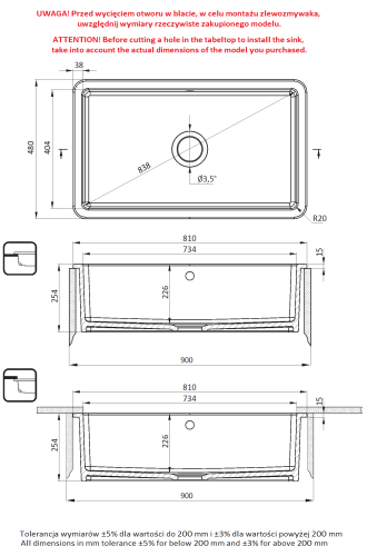 Zlewozmywak ceramiczny 1-komorowy biały Lumi Deante