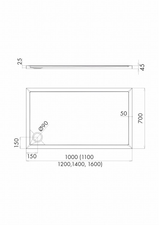 Brodzik prostokątny Sharper 70x100 Schedpol Schedline, biały