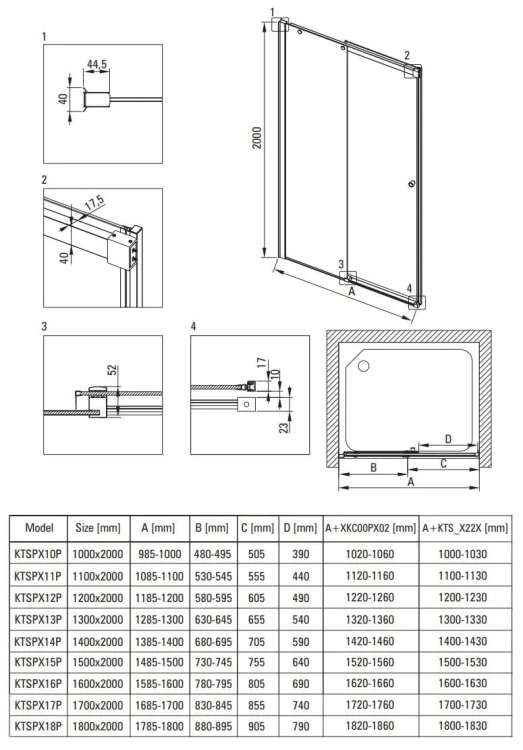 Drzwi prysznicowe przesuwne 130x200 Kerria Plus Deante