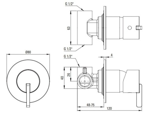 Bateria prysznicowa podtynkowa bez przełącznika natrysku