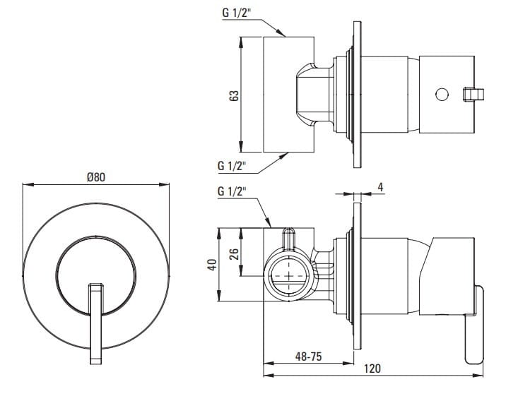 Bateria prysznicowa podtynkowa bez przełącznika natrysku
