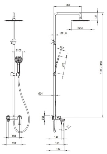Deszczownica z baterią wannową Coriander Deante czarna NACN1JM