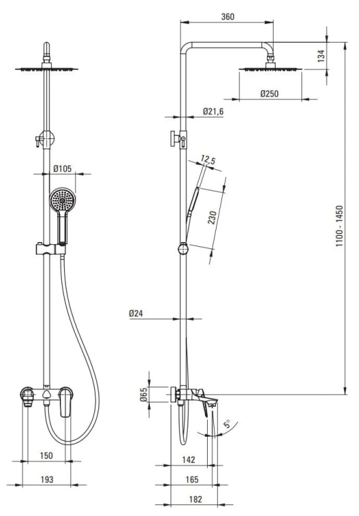 Deszczownica z baterią wannową Coriander Deante czarna NACN1JM