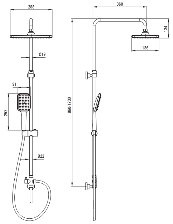 Deszczownica 1-funkcyjna chrom Tubo Deante