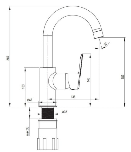 Bateria umywalkowa stojąca z obrotową wylewką U Deante Arnika Nero BQA_N24M
