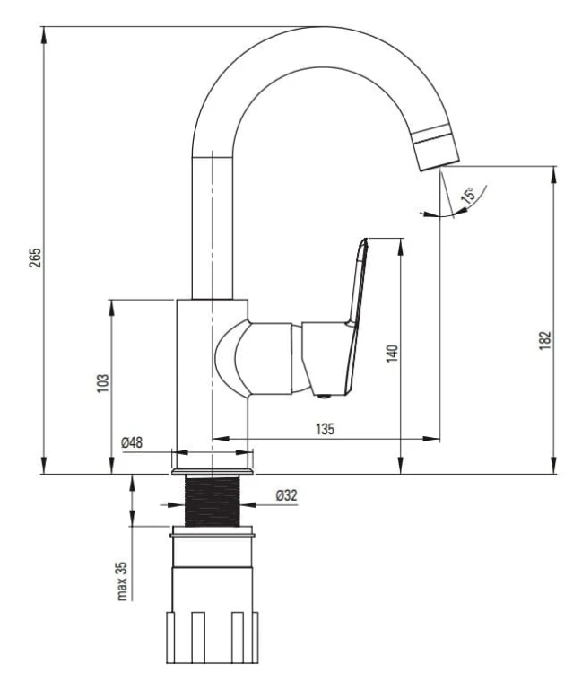 Bateria umywalkowa stojąca z obrotową wylewką U Deante Arnika Nero BQA_N24M
