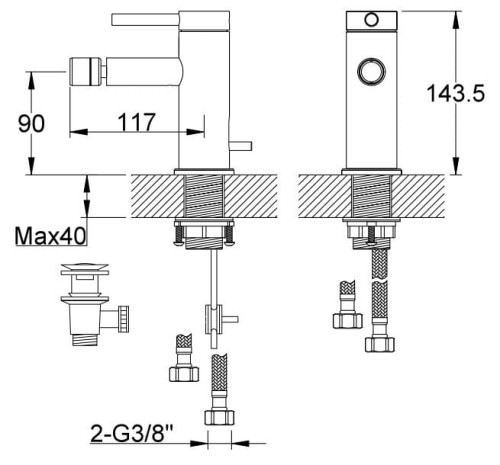 Bateria bidetowa stojąca złota Axel Gold KOHLMAN QB130AGD