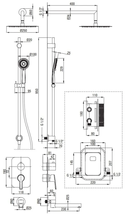 Zestaw prysznicowy z BOXem mieszaczowym Arnika Deante chrom