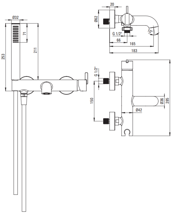 Bateria wannowa z zestawem prysznicowym brąz szczotkowany Silia Deante