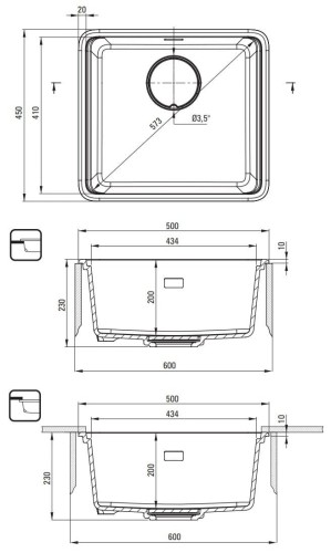 Zlewozmywak granitowy 1-komorowy antracyt metalik Momi Deante