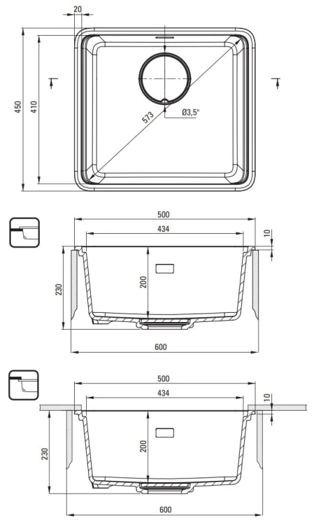 Zlewozmywak granitowy 1-komorowy antracyt metalik Momi Deante