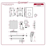 Zestaw prysznicowy corsan cmz049ch chrom z deszczownicą i głowicą termostatyczną