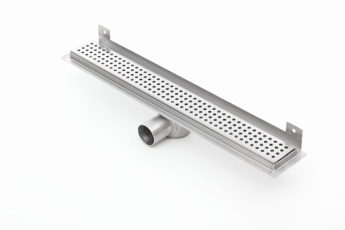 Odpływ liniowy ścienny z flanszą i metalowym syfonem Kesmet 90 cm z rusztem Caro