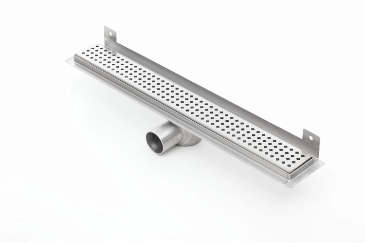 Odpływ liniowy ścienny z flanszą i metalowym syfonem Kesmet 90 cm z rusztem Caro
