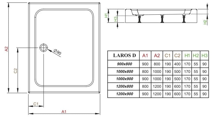 Brodzik prostokątny Radaway Laros D Compact 90x80x17x5,5