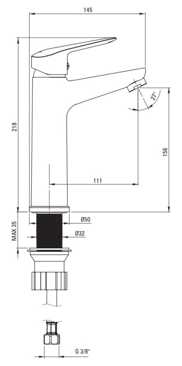 Bateria umywalkowa podwyższona chrom Boro Deante
