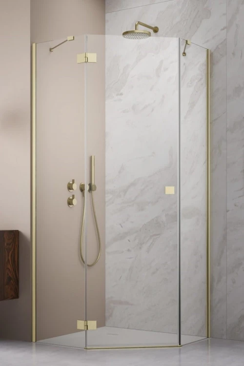 Kabina pięciokątna Radaway Essenza Brushed Gold PTJ lewa