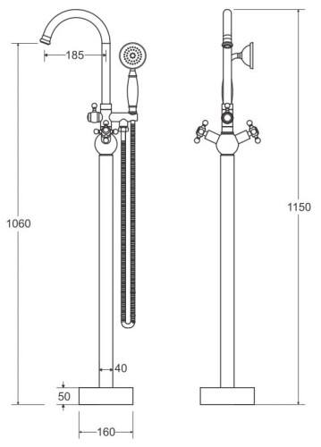 Bateria wannowa wolnostojąca Besco RETRO I chrom