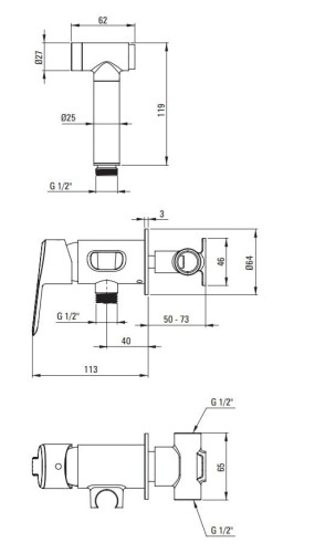 Bateria bidetowa podtynkowa ze słuchawką typu bidetta Arnika Deante Nero
