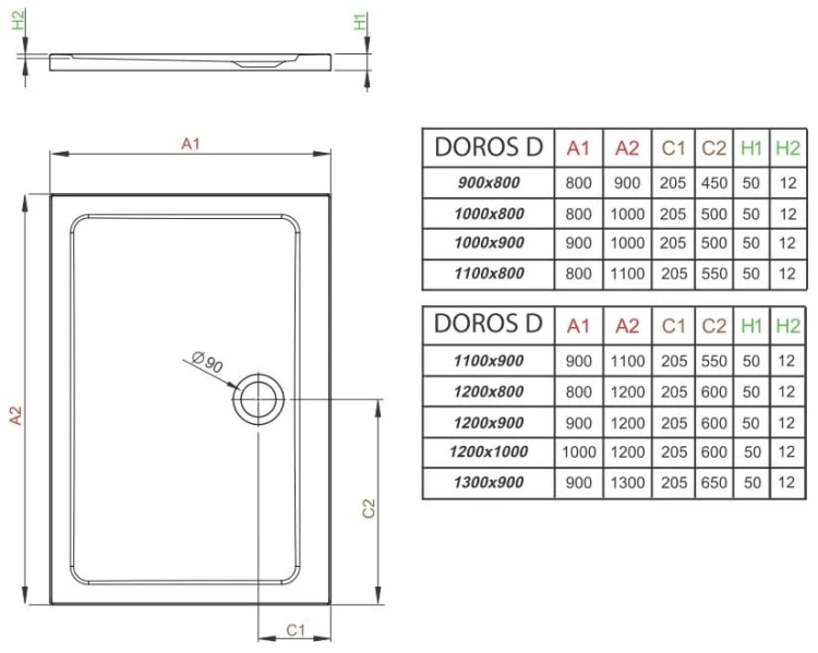 Brodzik prostokątny płytki Radaway Doros D 90x80 Stone kaszmirowy